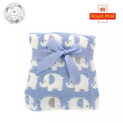 Snuggle Baby Boys Blanket Elephant Blanket Wrap Soft Plush Fleece Blue • £8.19