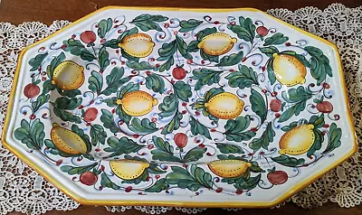 Large VTG Hand Painted Deruta Pottery Lemon Themed Rectangular Wall Plate  Italy • $156