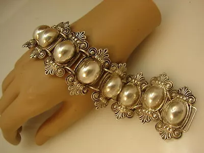 Vintage Massive Wide Mexican Silver Ornate Coffee Bean Link Bracelet 96 Grams • $399.99