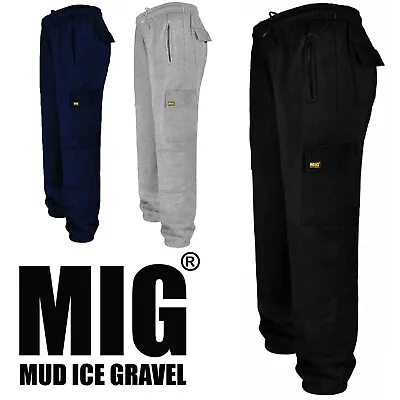 MIG Mens Knee Pad Pockets Fleece Tracksuit Jogging Bottoms - CARGO WORK JOGGERS • £21.99