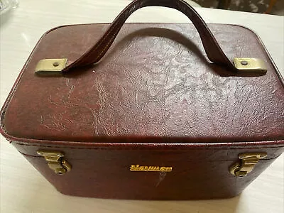 Hayman Burgundy Make-Up Cosmetic Bag Train Case Used Vintage 1960s? No Key • $95