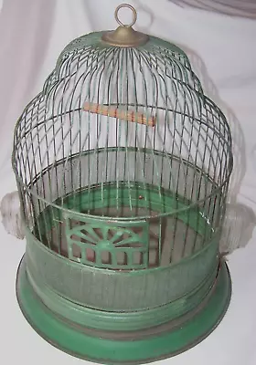 1950s VINTAGE HENDRYX GREEN METAL BIRD FEEDER BEEHIVE DOME + 2 GLASS FEEDERS • $54.99