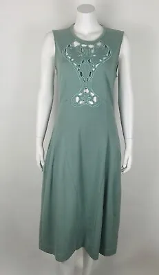 $85 • Buy Carven Women’s Dress Embroidered Large Pockets Stretch Midi Green Sleeveless