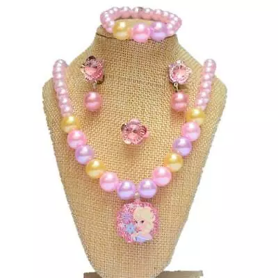 7 Pcs  Kids Girls Princess Beads Necklace&Bracelet&Ring Set Jewelry Gift Tops Uk • £3.77
