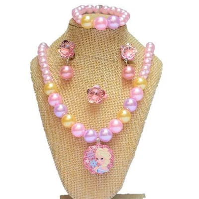 7 Pcs  Kids Girls Princess Beads Necklace&Bracelet&Ring Set Jewelry Gift Tops Uk • £3.77