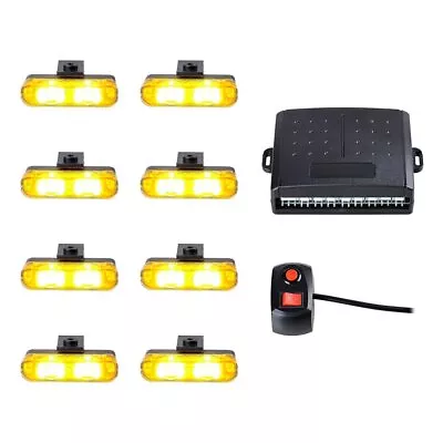 8X Amber LED Dash Grill Strobe Light Emergency Kit Car Truck 12V W/ Controller • $26.98