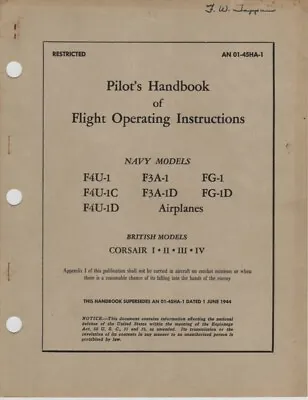 1945 Vought F4u-1cd/goodyear Fg-11d Corsair Pilots Flight Manual Handbook-cd • $29.99