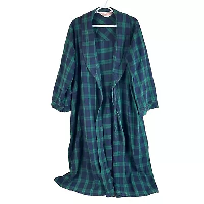 Vintage Vermont Country Store Flannel Robe Unisex Adults 2XL Blue Green Pockets • $29