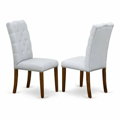 East West Furniture Elsa 41  Fabric Dining Chairs In Walnut/Gray (Set Of 2) • $162.14
