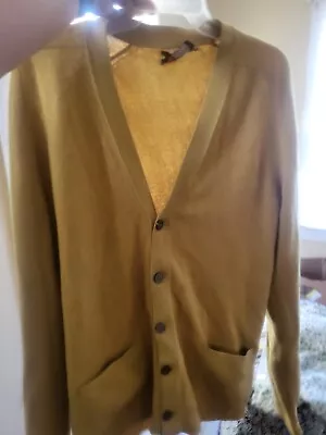 Vintage 90s Austin Reed Mustard Golden Cashmere Button Grandpa Cardigan Sweater • $13.68