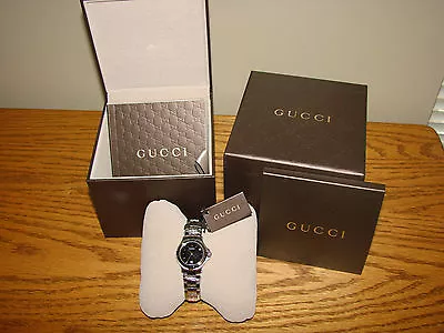 $894.99 • Buy GUCCI YA090506 Watch Women's Stainless Link Bracelet Black Dial Quartz Date NEW*