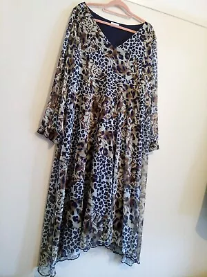 Together Leopard Print Floral Dress Size 22 Wedding Cruise Party • £17.99