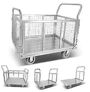 Platform Truck Cart With Cage Foldable Flat Cage Cart 4-in-1 Heavy Duty Push  • $377.89