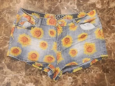 Rue 21 Cut-off Shorts Sunflower FLORAL PATTERN Pockets Women's Sz 13/14  • $14.95