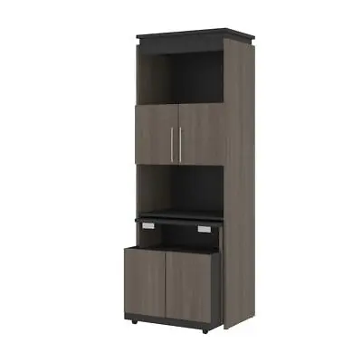 Bestar Orion 30W Shelving Unit With Fold-Out Desk In Bark Gray & Graphite • $846.26