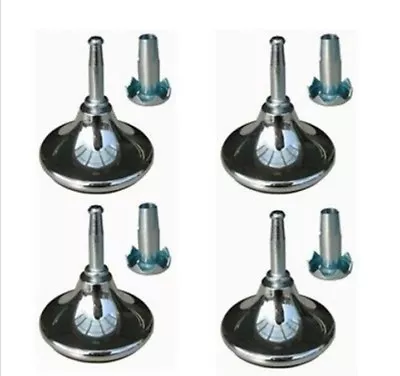 8 X Chrome Feet Leg Gliders Castor & Insert For Divan Bed Base Sofa Chair Wheels • £6