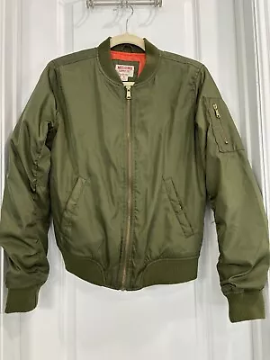 Target Mossimo Women Green Puffy Aviator Jacket Medium Full Zip Pockets • $10