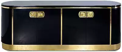 1970s Hollywood Regency Mastercraft Gloss Black Lacquer And Brass Sideboard • $11500