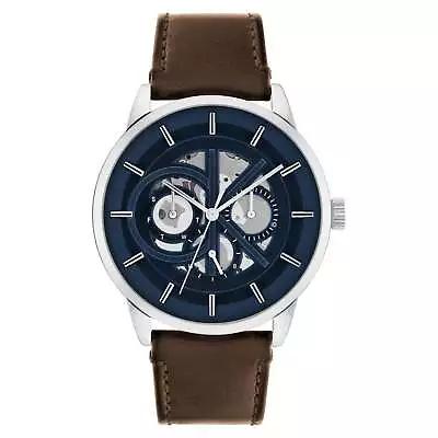 Calvin Klein Brown Leather Blue Dial Multi-function Men's Watch - 25200216 • $224