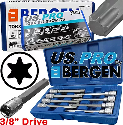 BERGEN Extra Long Star Torx Bit Socket Set 3/8 Dr 8pc T25 T27 T30 T40 T50 T55T60 • £11.95