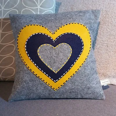 HEARTS Grey/Ochre/Navy Square Shaped Cushion COVER Sofa Boudoir Throw 12 X 12  • £19.99