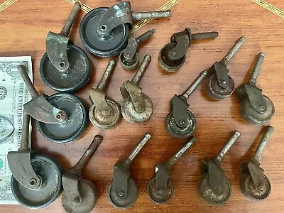 Vintage Lot Of Furniture Wheels / Casters 12 Metal Casters + 4 • $20