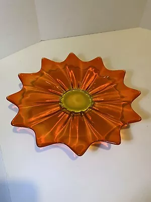 Vintage MCM Fostoria Heirloom Bittersweet Orange Glass 10  Starburst Bowl HTF • $69