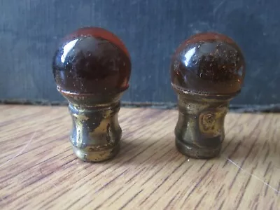 Pair Antique Orange Glass Globe Ball Lamp Finials • $20