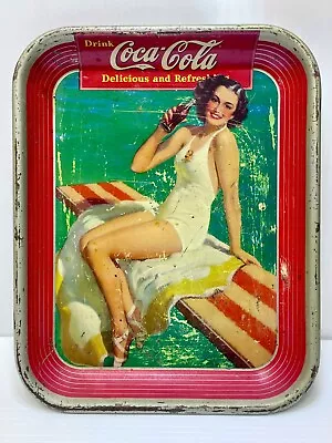 Vintage 1939 Coca-Cola Advertising Tray With Classic Pinup Girl Swimming Beauty • $100