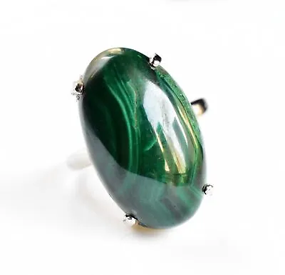 Natural Malachite 22x12 MM Oval Cab 925 Sterling Silver Healing Ring US Size 7 • $25.50