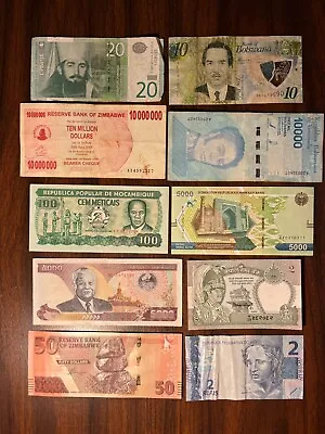 Collection Of 10 Mixed World Banknotes Circulated Currency Foreign Paper Money • $10.95