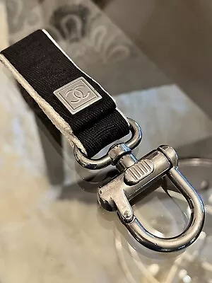 Authentic Chanel Keychain  Strap Black Nylon Logo Charm Key Holder • £52.21
