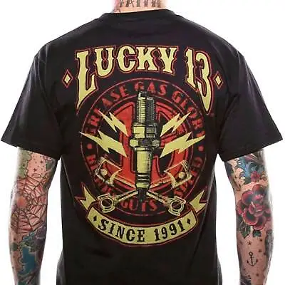 $25.90 • Buy Lucky 13 Men's T-Shirt Amped Kustom Kulture Rockabilly Retro Car