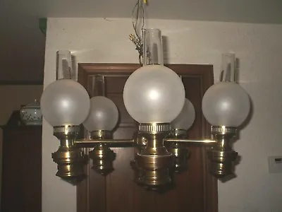 Vintage Brass Sputnik 5 Arm Chandelier Glass  Globes  Moe  Thomas  • $395