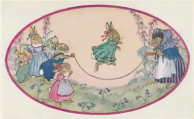 Postcard Molly Brett Artist Signed Playtime Fantasy Dressed Rabbits • $4