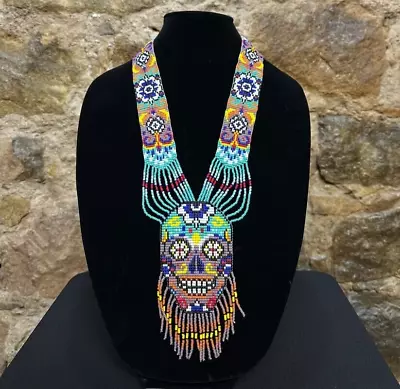 Dead Skull/Dull Handmade Necklace Seed Bead Boho American Style Native Beaded • $38.24