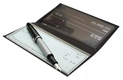 Black Genuine Leather Standard Checkbook Cover Holder Wallet • $11.62