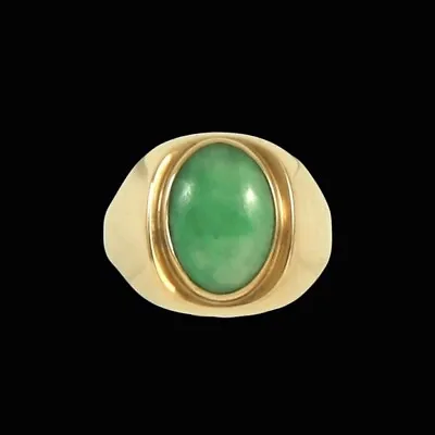 Antique Vintage Natural Green Jade Men's Ring 14k Yellow Gold Plated Jade Ring • $247.58