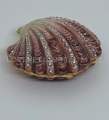 Pink Scallop Sea Shell Trinket/Jewelry Box With Austrian Crystals • $16