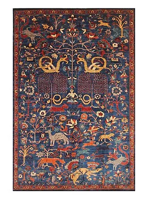 6x9 Ft Navy Blue Nomadic Animal Gabbeh Afghan Hand Knotted Wool Tribal Rug • $8747.50