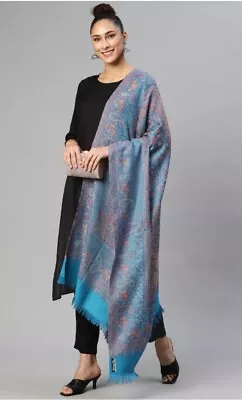 Embroidered Paisley Women Shawl 80 X40  Jamwar Meditation Wool Striped Blanket • $29.89