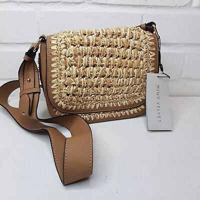 Mint Velvet Woven Saddie Crossbody Bag Natural Tan Raffia Straw Summer BNWT • £69