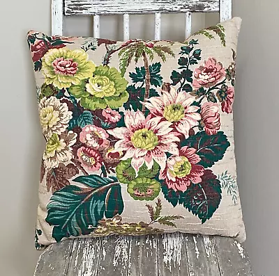 Handmade Floral 1940s Barkcloth Throw Pillow 16x16 • $34