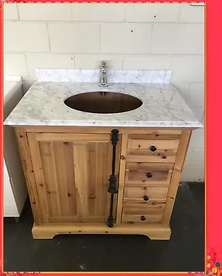 Bathroom Vanity Rustic Wooden Frances 900 Wood With Marble Or Granite Top • $1330