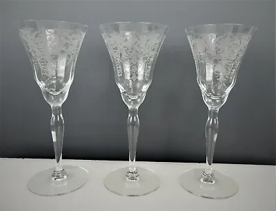 Lot Of 3 Fostoria Etched Morgantown Glass MILAN Wine Glasses With Chips • $19.99