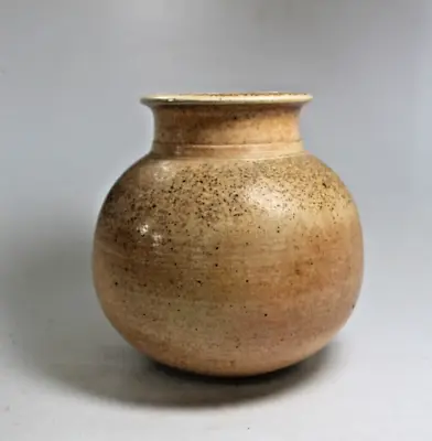 Vintage Mid Century Stoneware Bulbous Vase RT CW Signed Studio Pottery MCM Beige • $68
