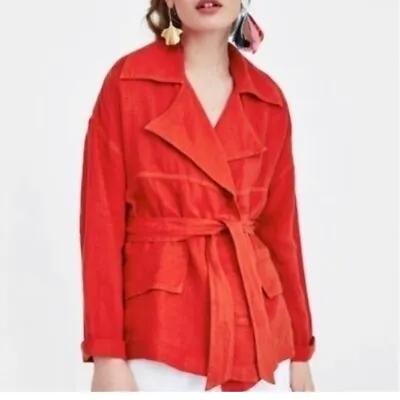 Red Orange Zara Belted Jacket  • $40