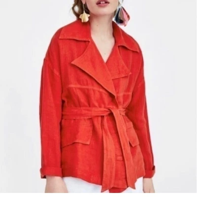 $40 • Buy Red Orange Zara Belted Jacket 