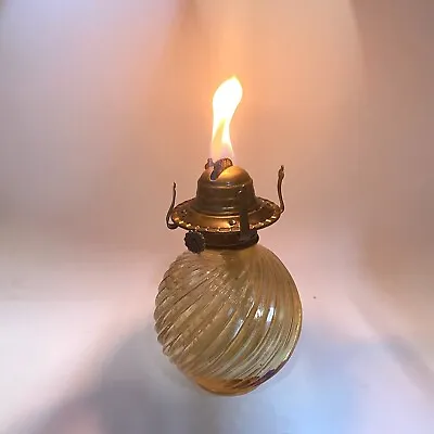 Vintage Farmhouse Glass Oil Lamp With Swirl Pattern Glass-  Missing Shade • $27