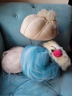 4 Vintage Ladies Hats Feathers Tulle Fur Schiaparelli Sandra Original Louise • $125